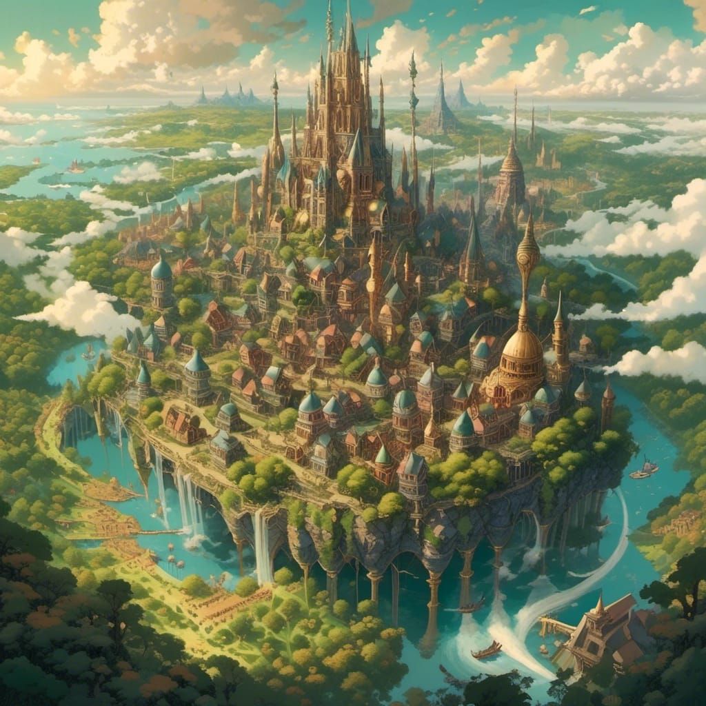Elven Enclave: Aerial View of Enchanted City