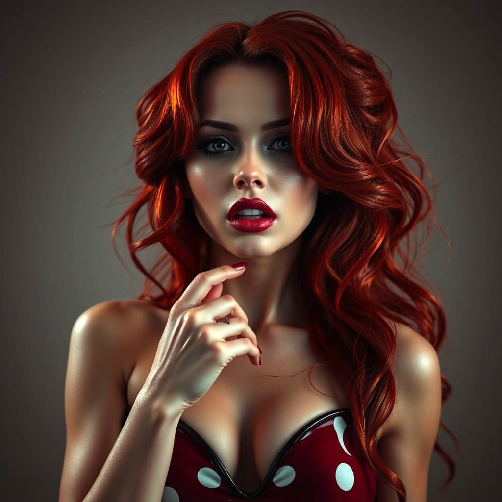 Surreal Woman with Fiery Red Hair in Alechinsky Style