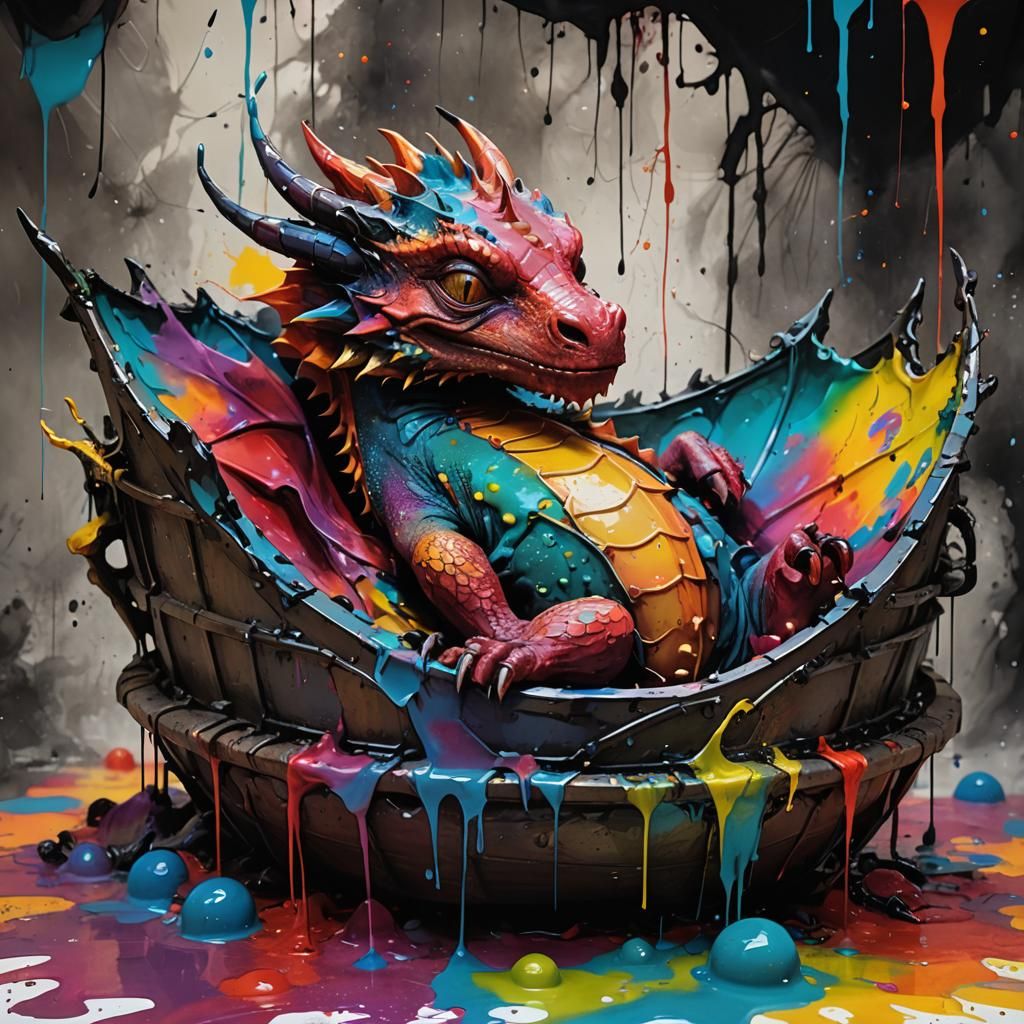 Baby Dragon in Ink, Surreal Digital Painting