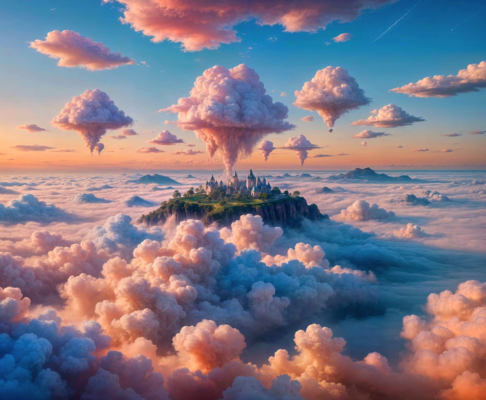 Dreamlike Landscape with Cotton Candy Clouds