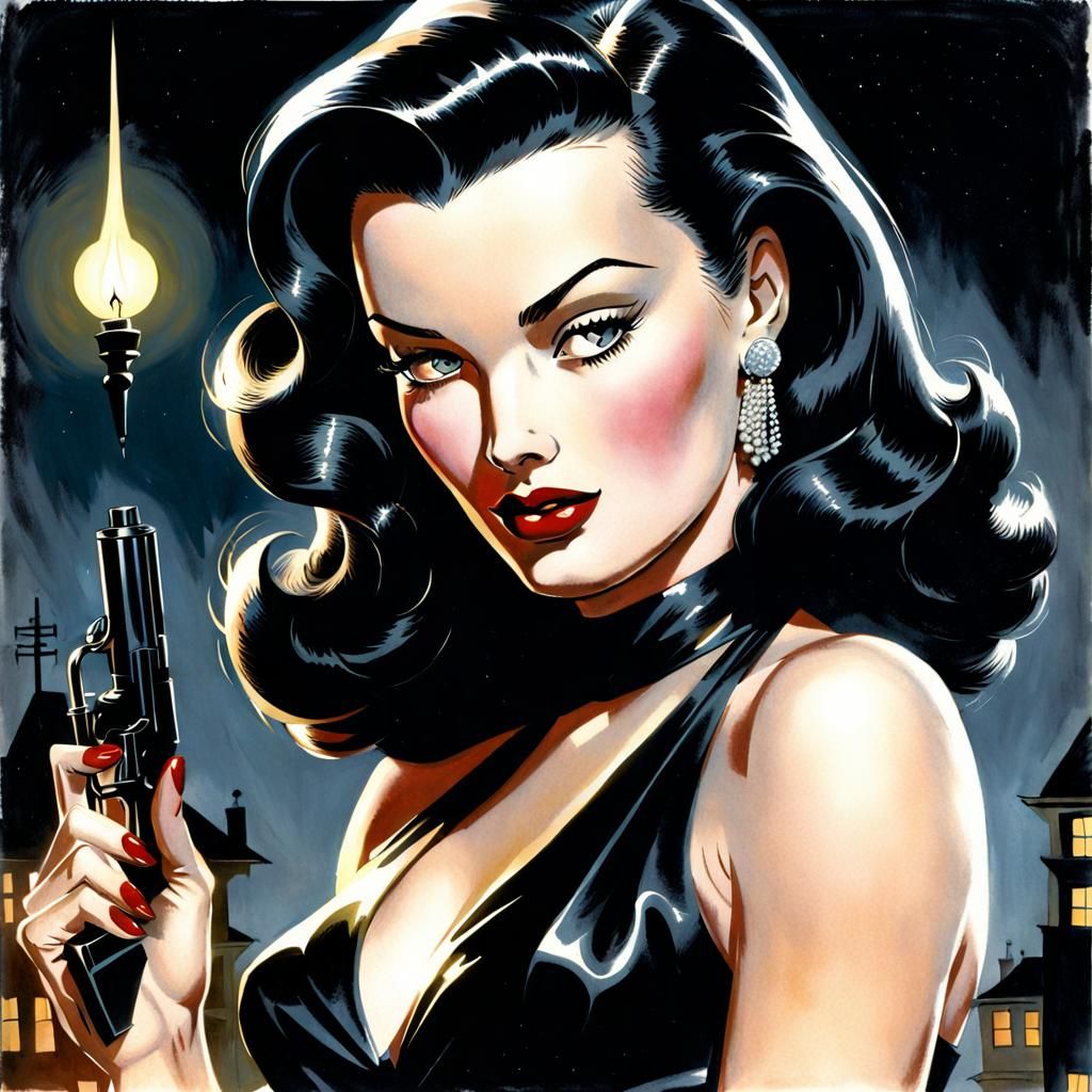 Noir Femme Fatale in Comic Book Style