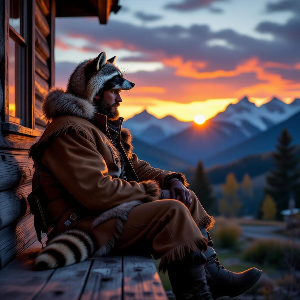 Mountain Man Sunset: Hyperrealistic Digital Art