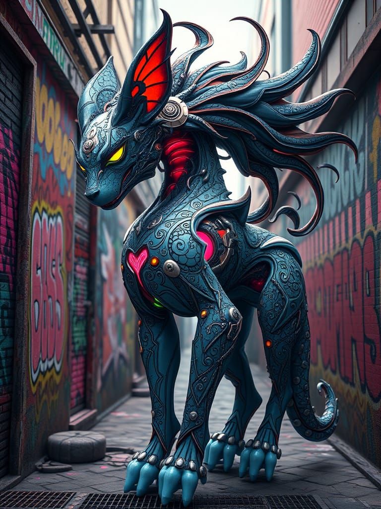 Anime Fusion: Animal, Human, and Tech in Street Art Style