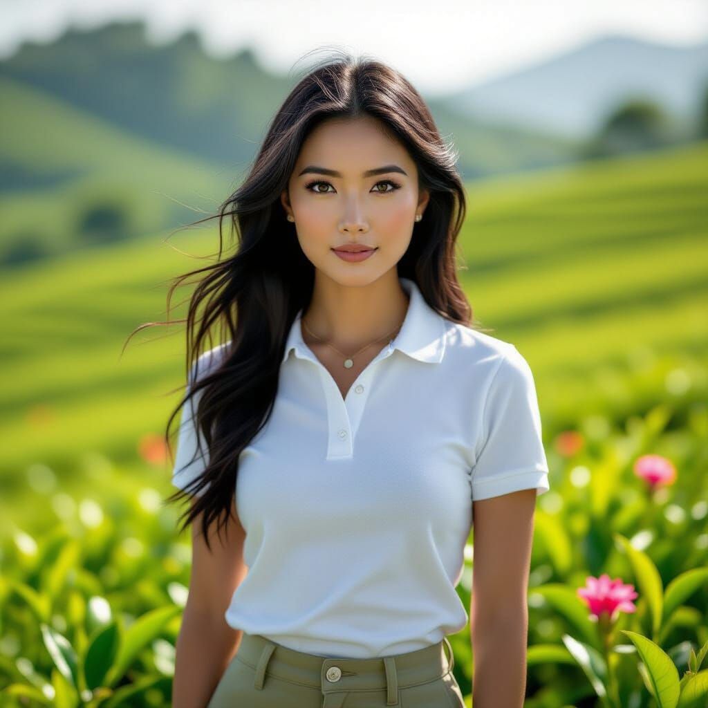 Hyperrealistic Portrait in a Tea Plantation