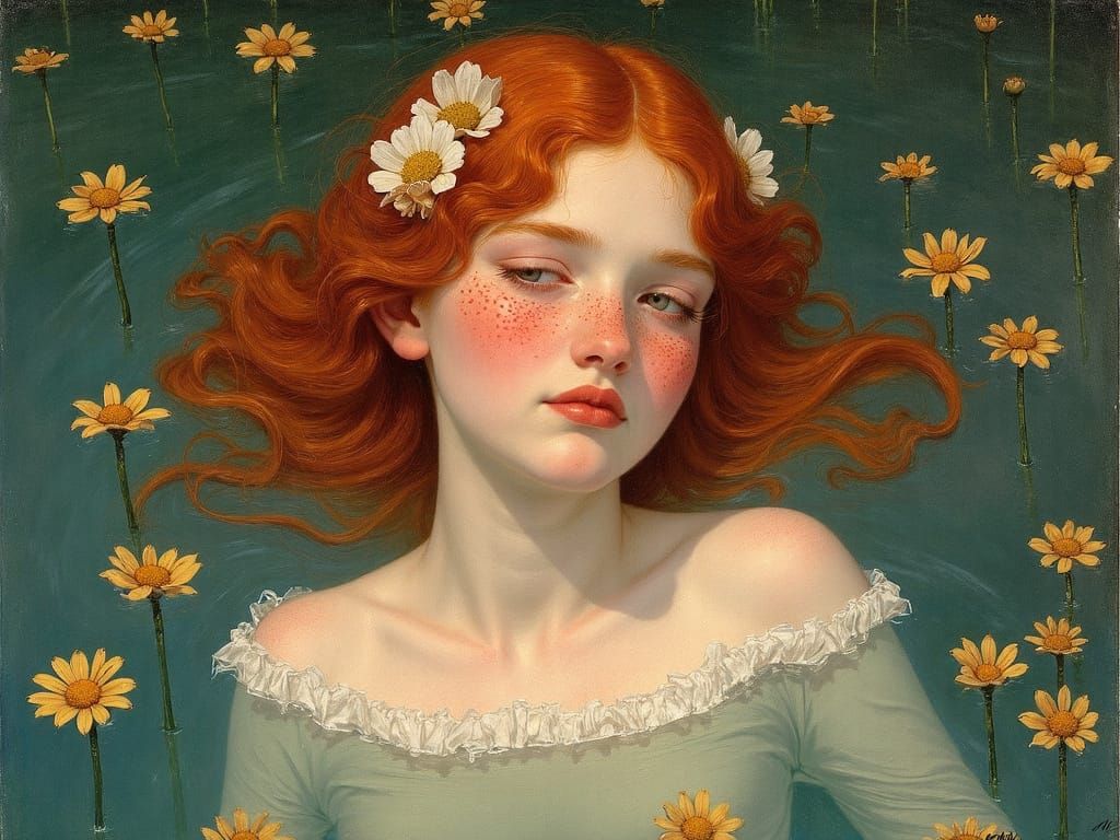 Ethereal Water Nymph in Art Nouveau Style