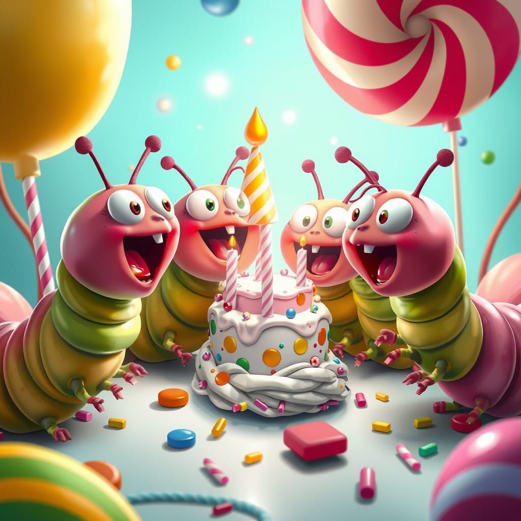 Caterpillar Birthday Party in Candy Art Style