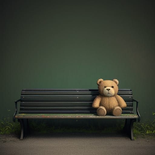 Disturbing Teddy Bear on Bench in Neon Light