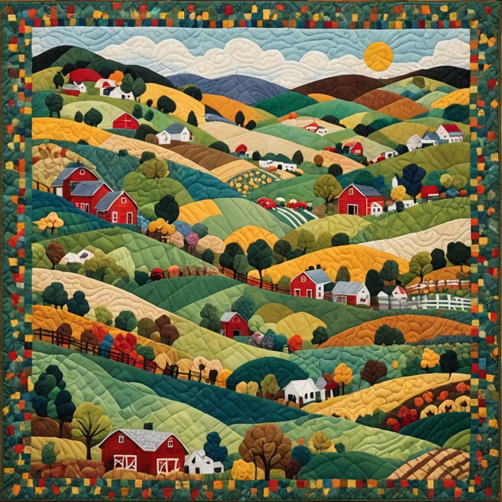 Farm on Rolling Hills Quilt: Colorful Textures