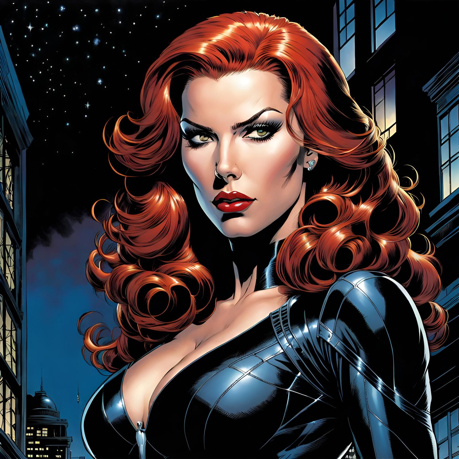 Black Widow Portrait in Comic Book Style