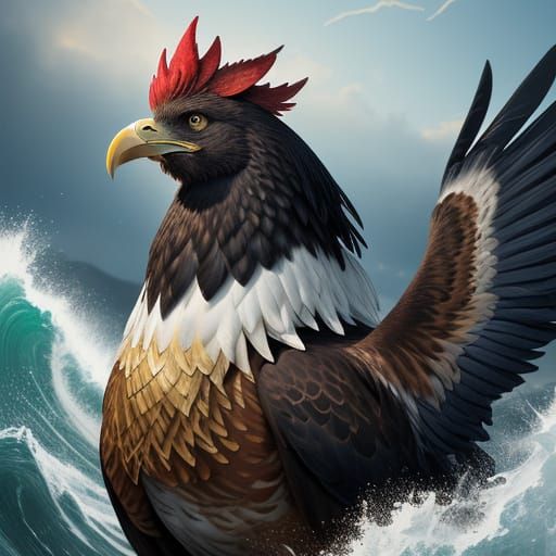 Rooster Heroically Catches Fish From Sea