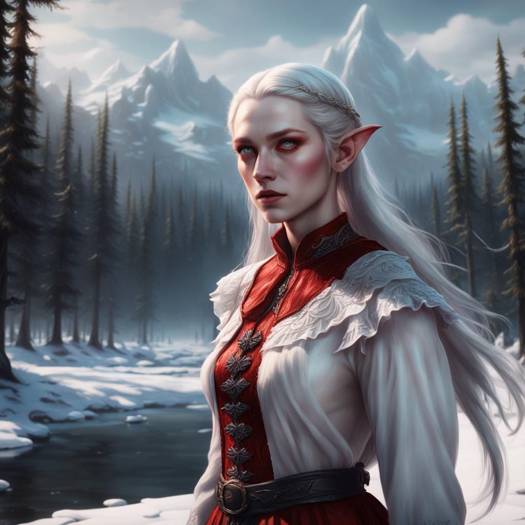 Albino Elf in Red Satin Shirt, Fantasy Art