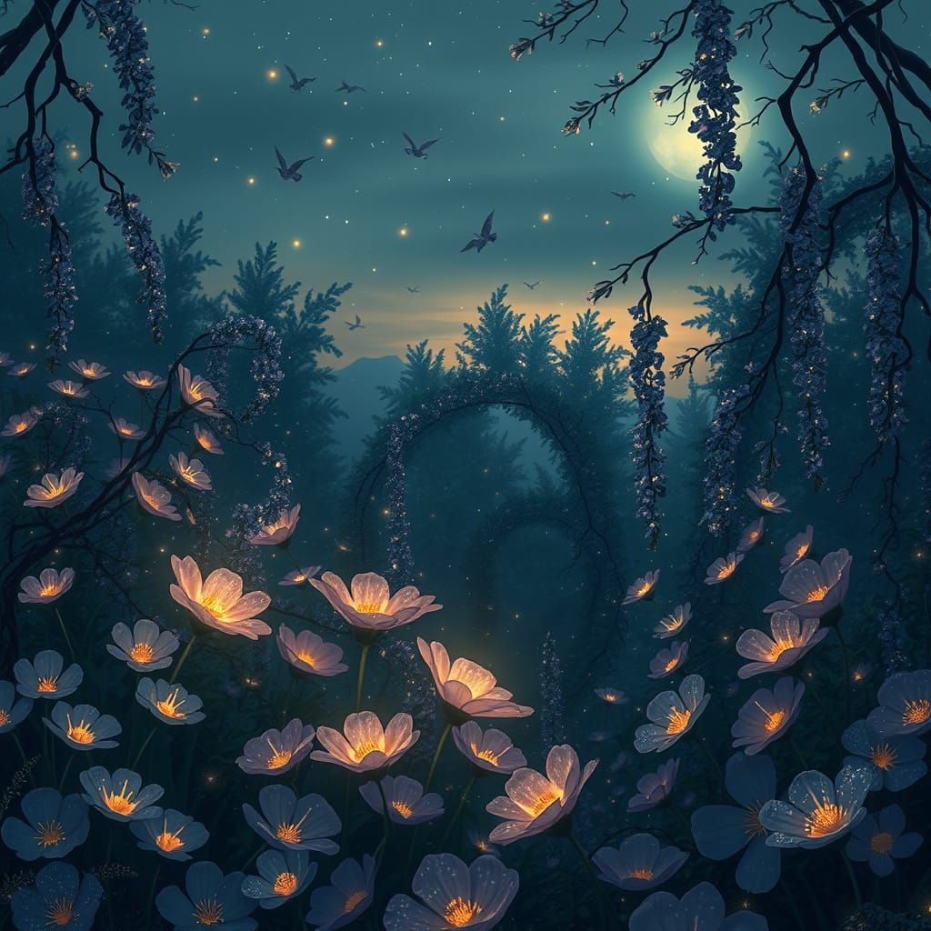 Twilight Garden of Dreams: Bioluminescent Floral Fantasy