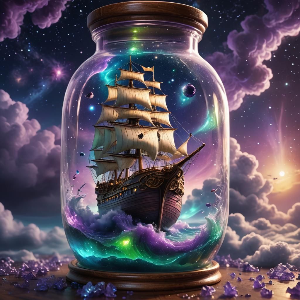 Fantastical Ship with Universe in a Bottle