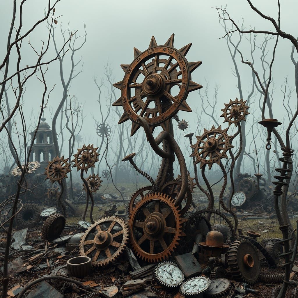 Steampunk Clockwork Garden of Twisted Metal