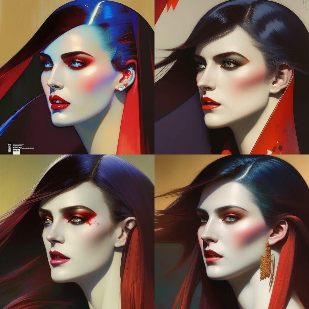 Detailed Vampire Portrait in Art Nouveau Style