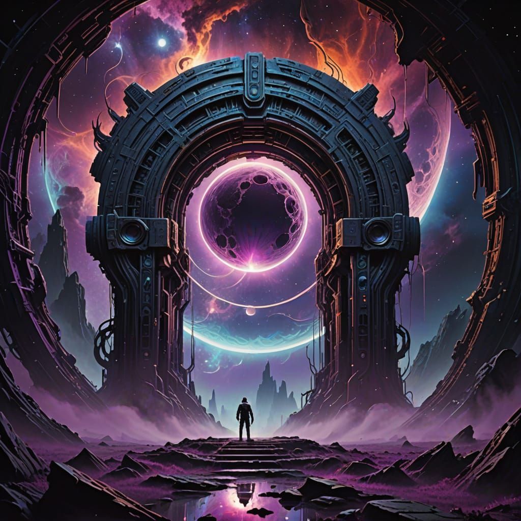 Surreal Portal Moon in Cosmic, Biomechanical Style