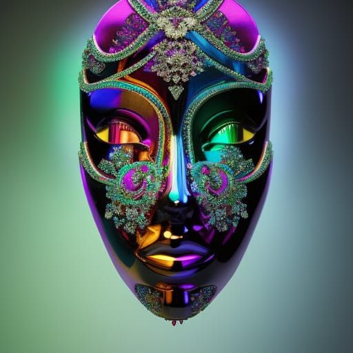 Ice Goddess in Venetian Mask Digital Illustration