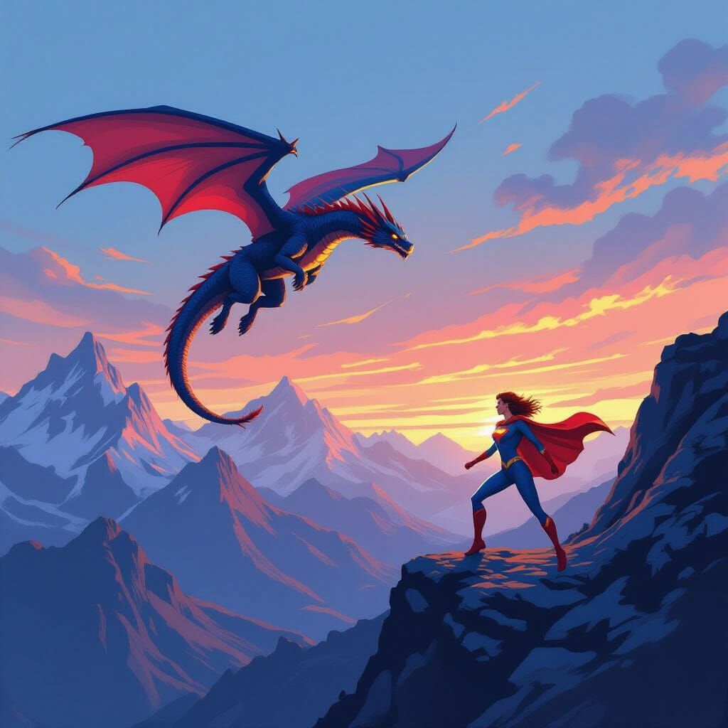 Dragon Soaring Over Mountains at Twilight