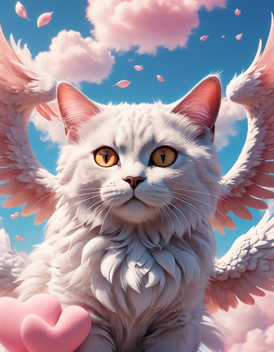 Cupid Cat Angel of Love in Hyper-Realistic Digital Art