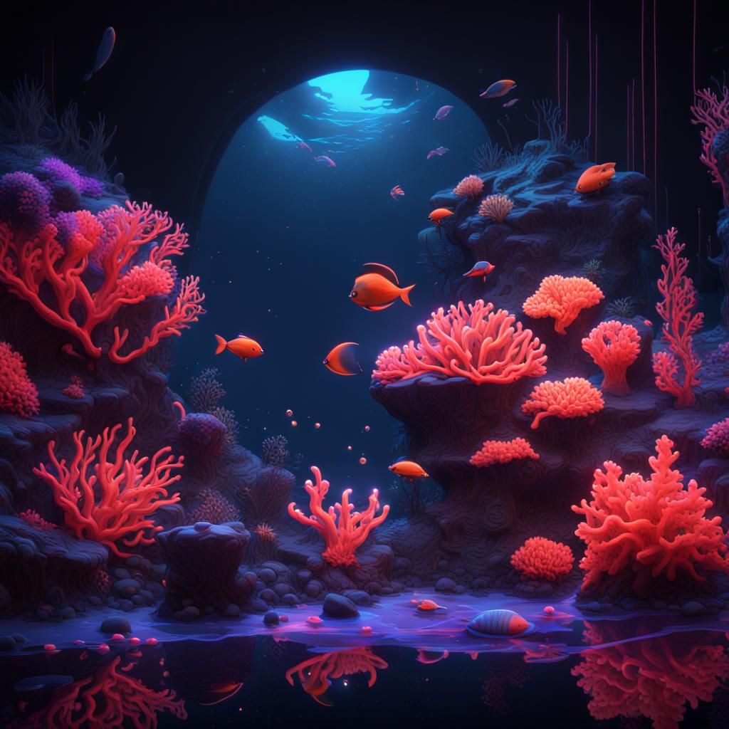 Neon Coral and Sea Life in Blacklight