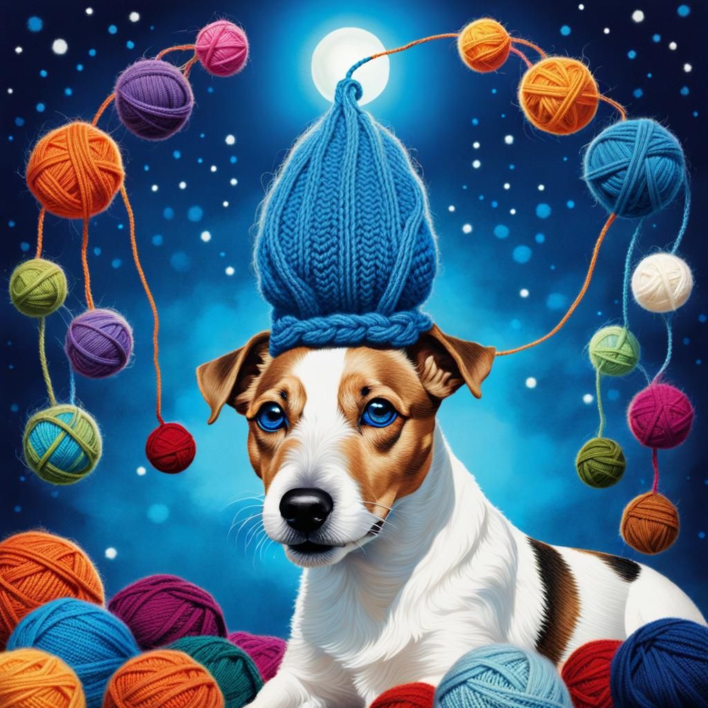 Surreal Jack Russell Terrier in Knitted Art Illustration
