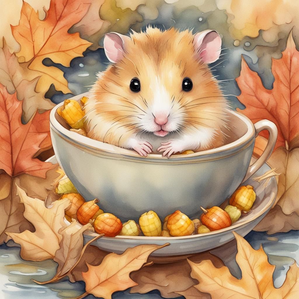 Hamster's Autumn Tea Party: A Watercolour Illustration