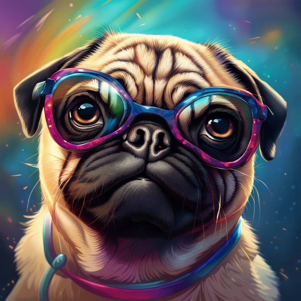 Cute Pug with Shades in Splash Art Style