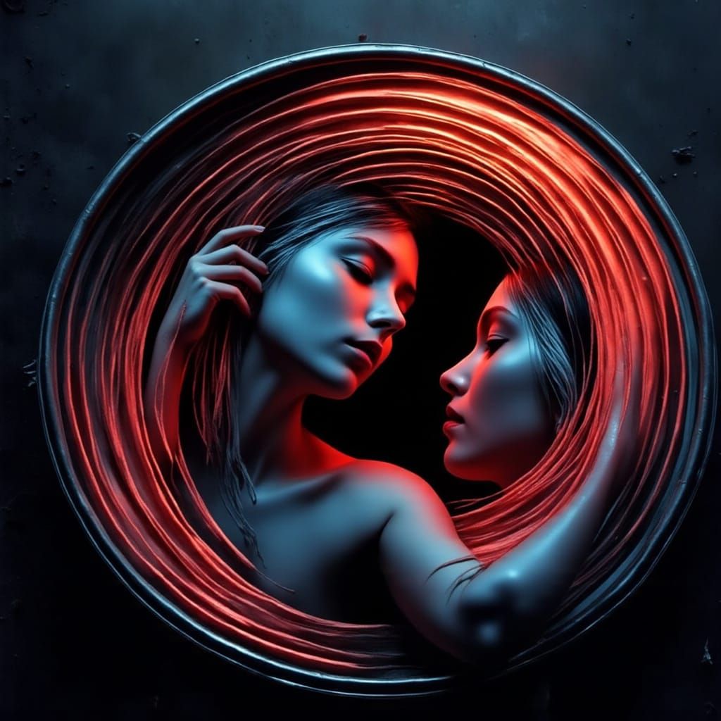 Dreamlike Woman in Mirror with Surreal Reflections