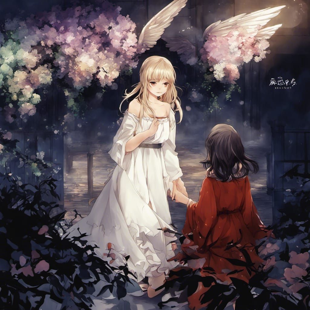 Angelic Guardian: Anime-Style Hand Holding Illustration