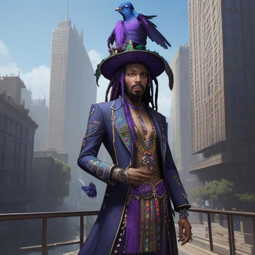 Fashion Rasta Man with Bird in Cityscape
