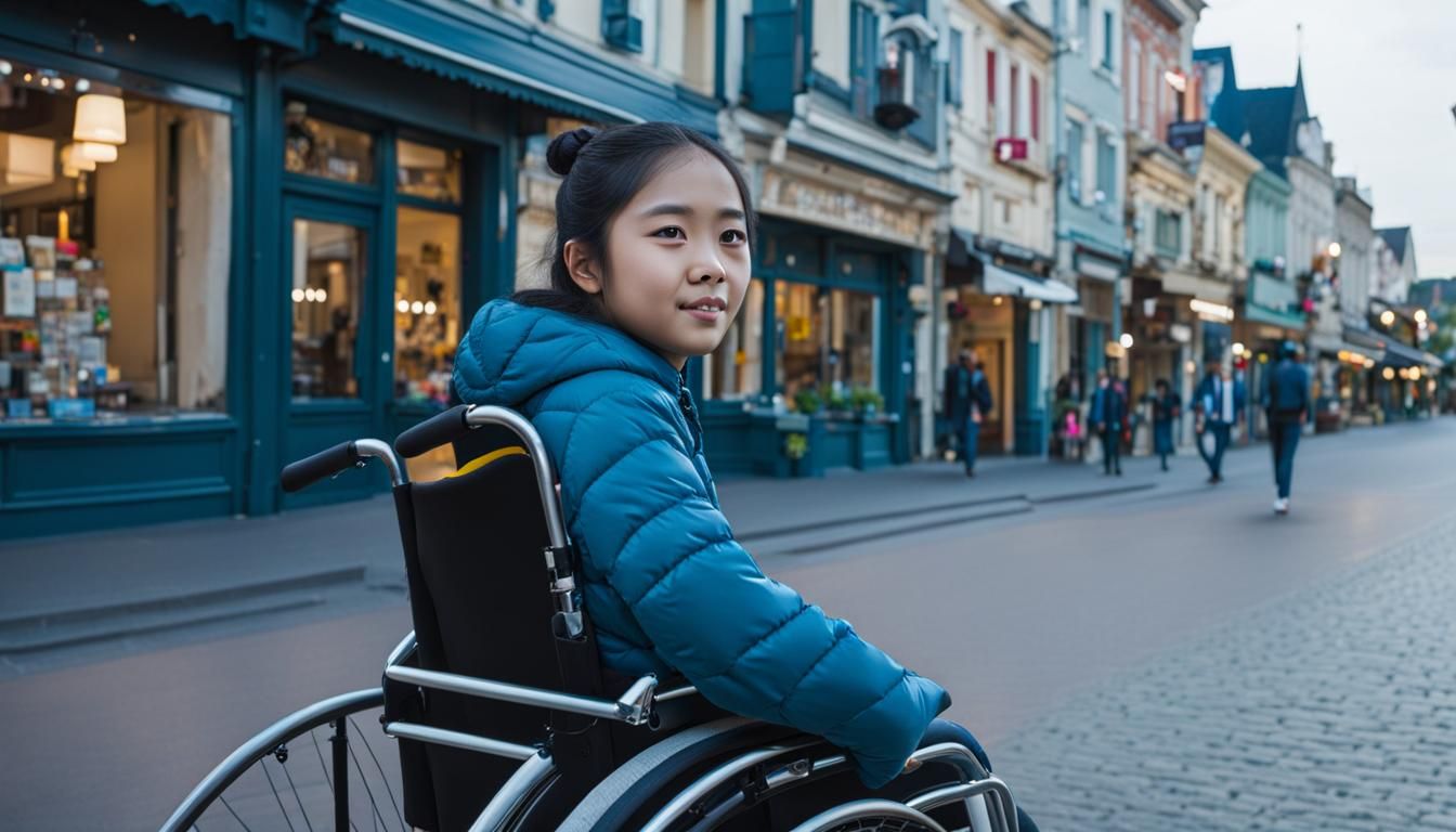 Woman in Wheelchair on City Street