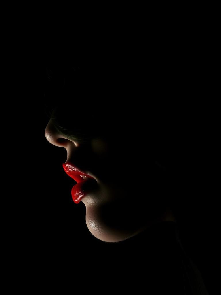 High Contrast Woman's Profile with Red Lip