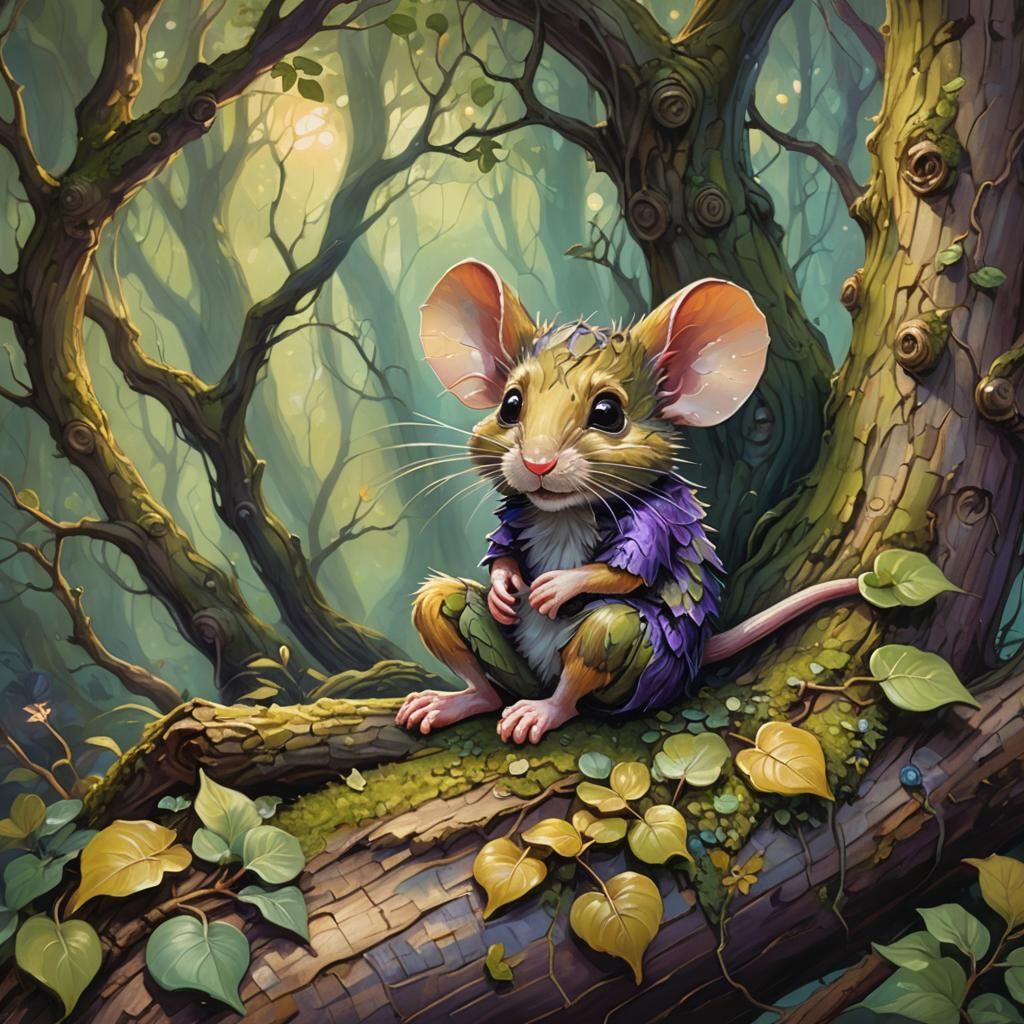 Whimsical Fantasy Character with Mouse, Oil Painting
