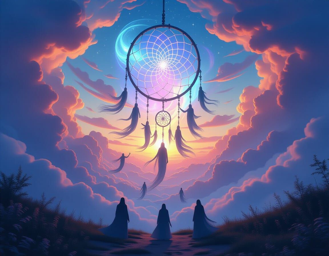 Surreal Twilight Sky With Wandering Dreams and Dreamcatcher