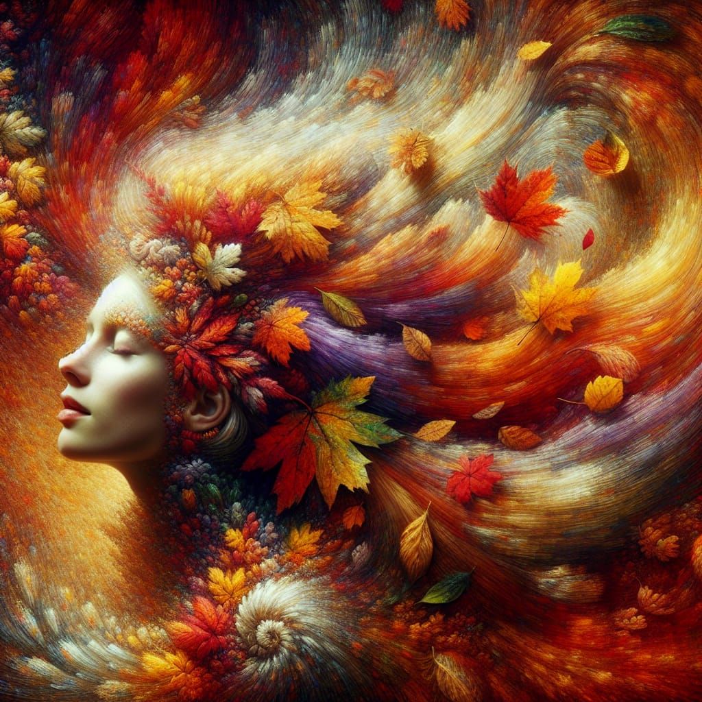 Autumn Fairy Swept Away by Gentle Wind