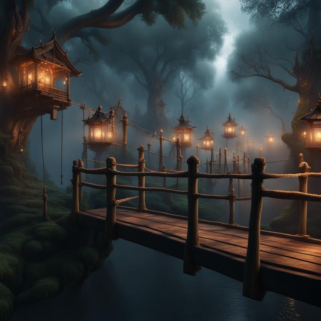 Mystical Tree Bridges in the Mist