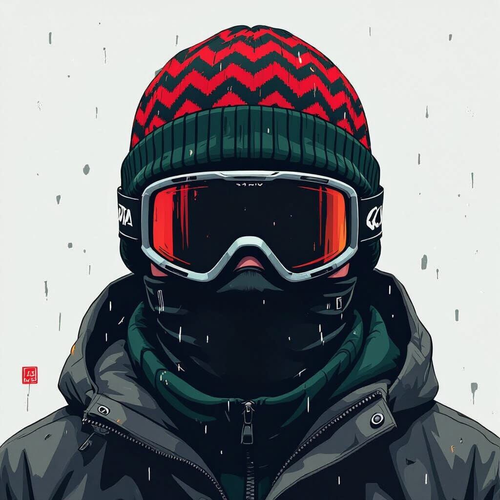 Man in Ski Mask with Geometric Beanie, Digital Art