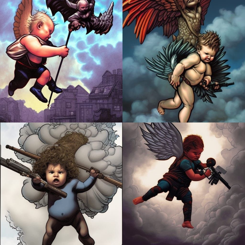 Evil Cupid with Sniper Rifle Comic Art