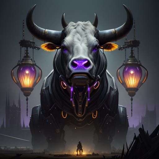 Cyborg Cow Masterpiece: Dark Fantasy Art