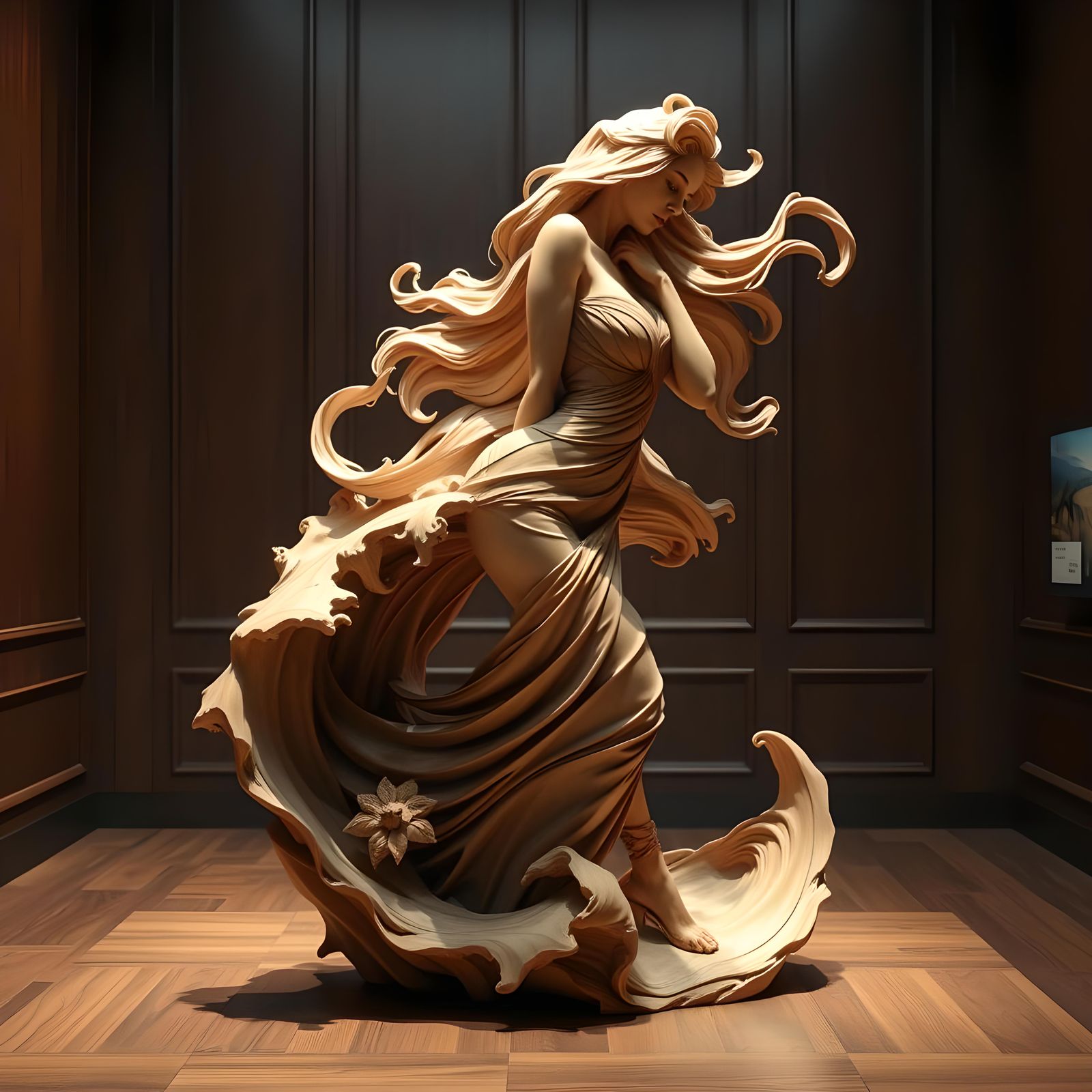 Wood Carving of Woman in Wave