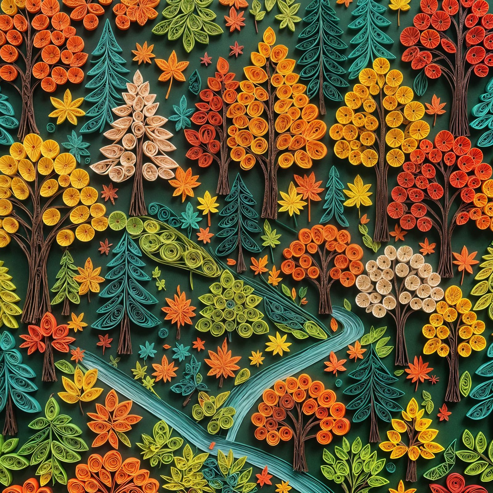 An autumn forests made of colourful quilled paper