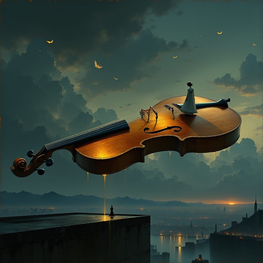 Monumental Violin in Twilight Sky