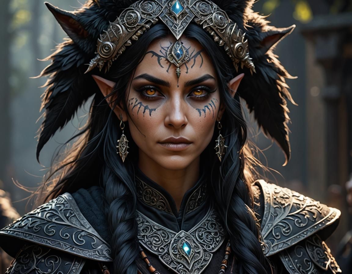 Shadow Elf Shaman Portrait in Gothic Style