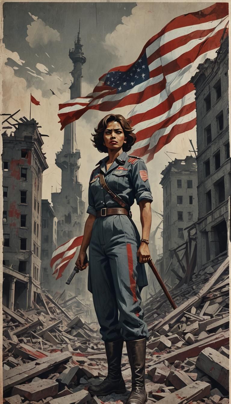 Defiant Figure in Soviet Propaganda Poster Style