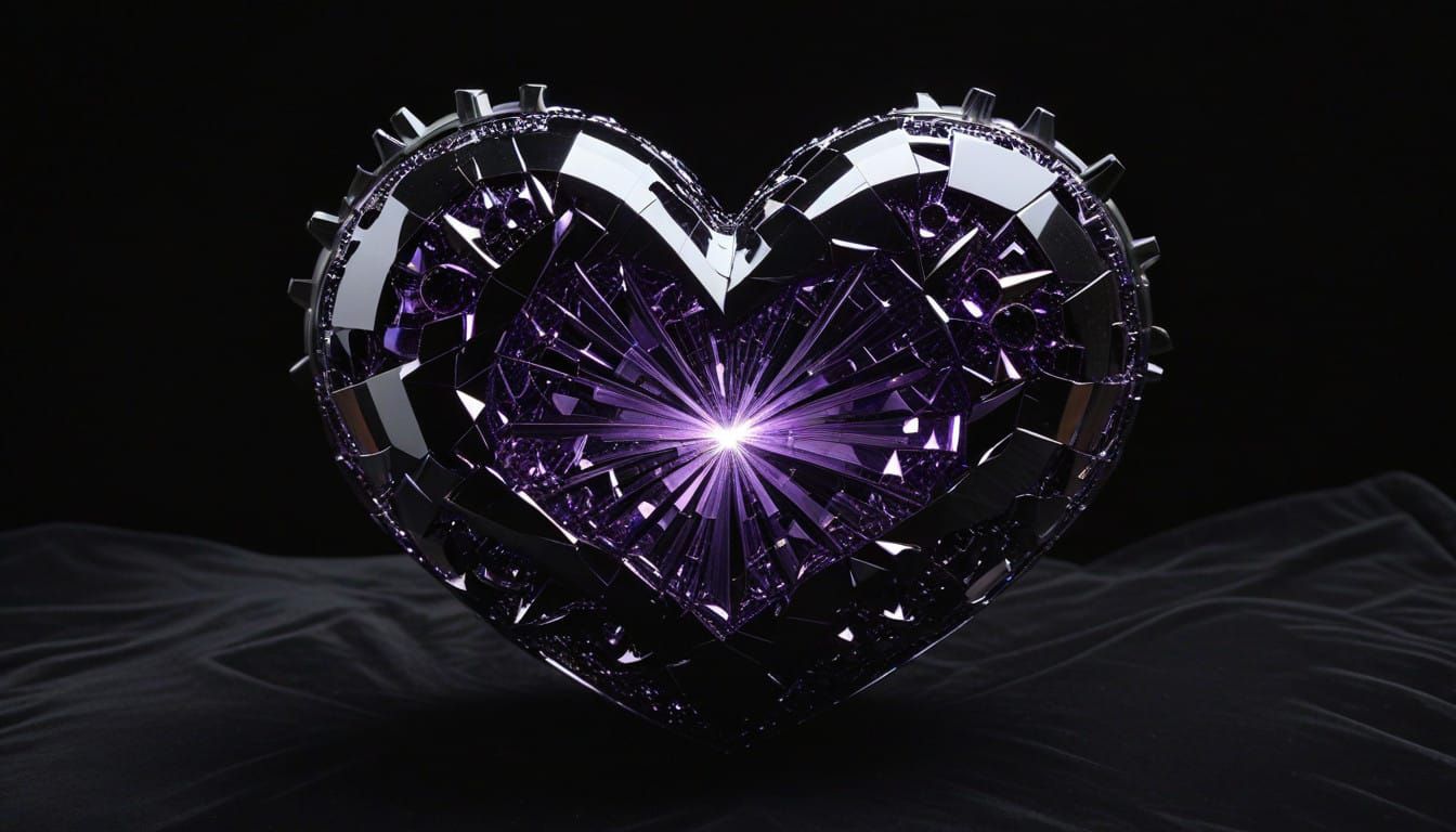 Symmetric Heart of Black Chrome and Deep Purple Crystal