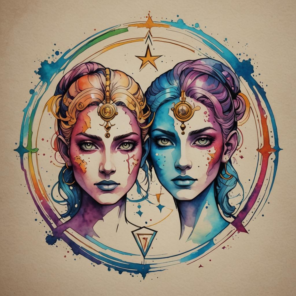 Vibrant Ink Logo: Astrological Clone Twins