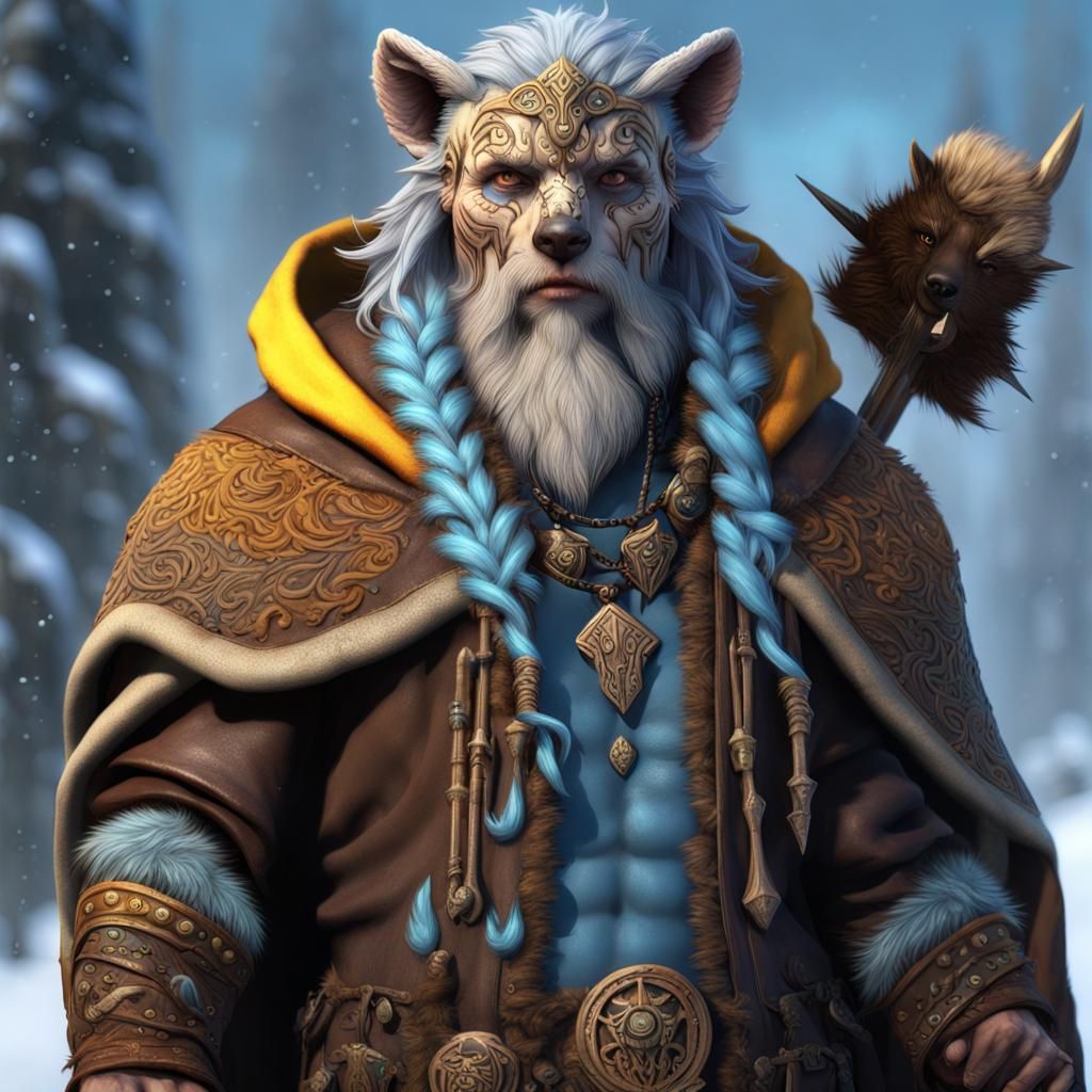 Firbolg Druid with Bear Crest, Fantasy Concept Art
