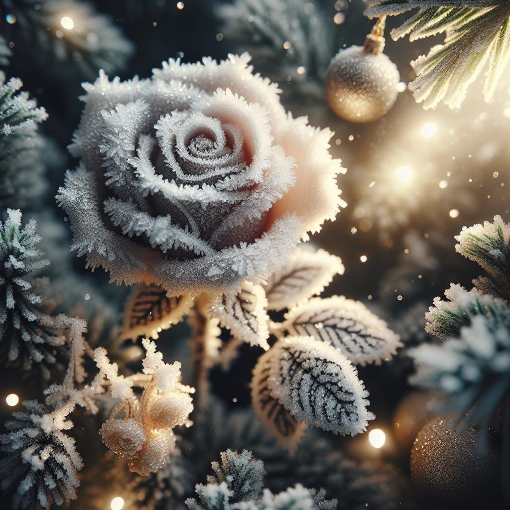 Enchanting Winter Rose in Soft Christmas Glow