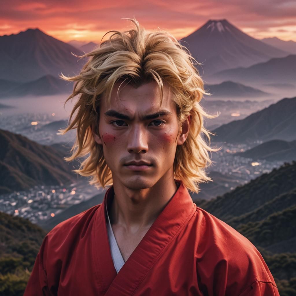 Ken Masters Portrait in Neon Japanese Style