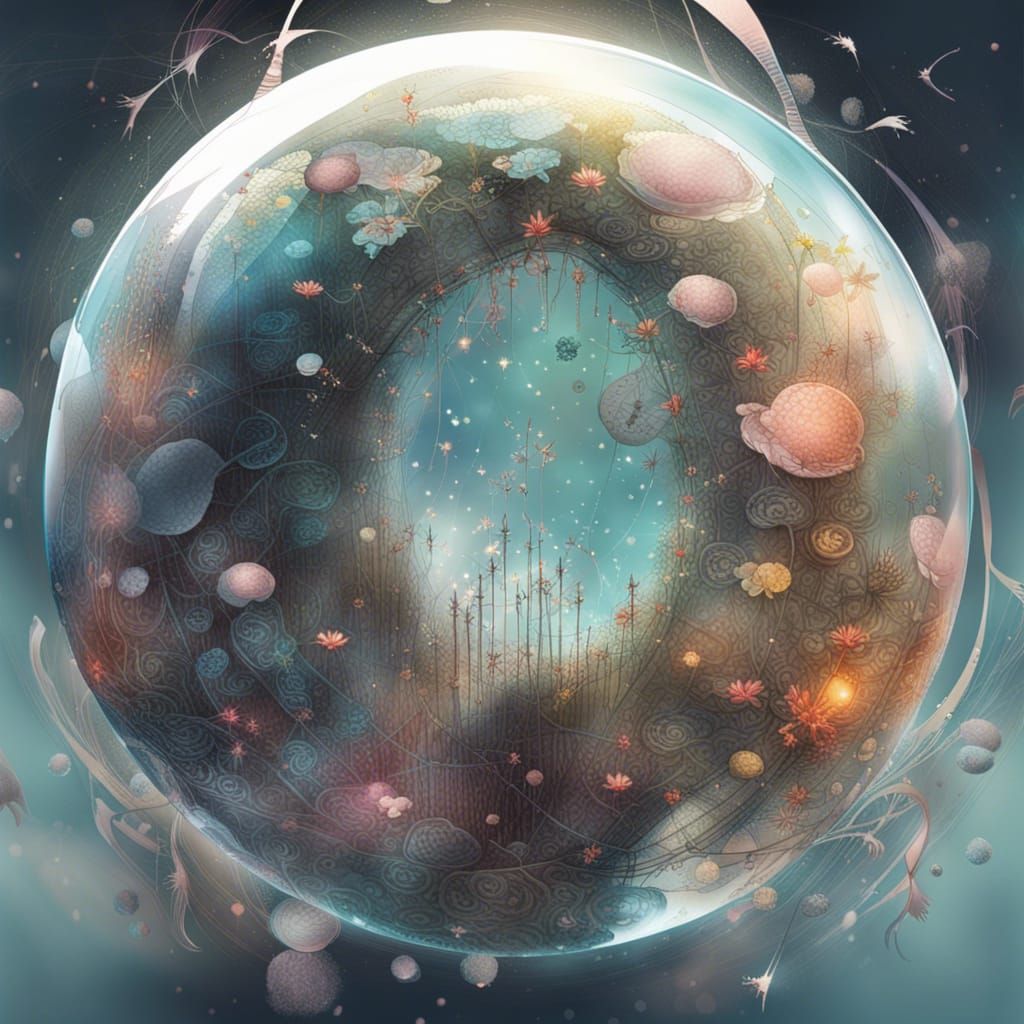Musical Notes in Glass Sphere, Watercolor Fantasy